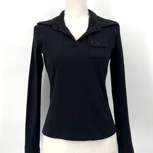 VTG Soft Surroundings Ribbed Long Sleeve Pocket Polo